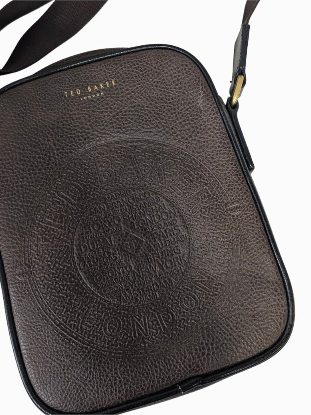 Ted Baker London Embossed Leather Crossbody Bag Brown | Adjustable Strap - Picture 2 of 5